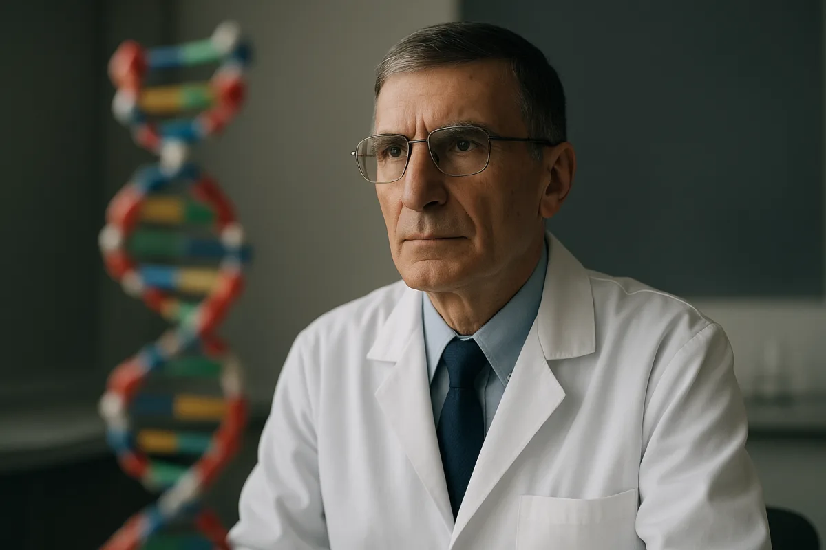 Aziz Sancar'ın DNA onarımı araştırmalarını simgeleyen laboratuvar temalı görsel