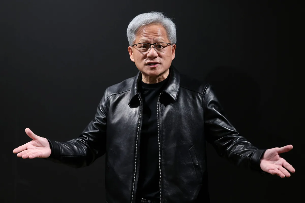 Nvidia corporate logo displayed alongside stock market growth charts