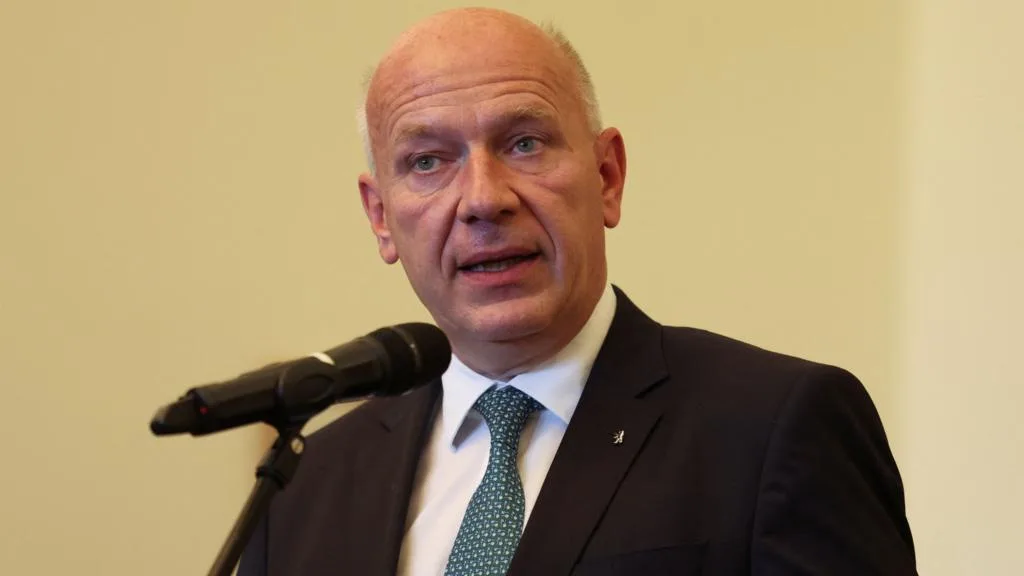 Berlin Mayor Kai Wegner speaks after a cyberattack and data breach