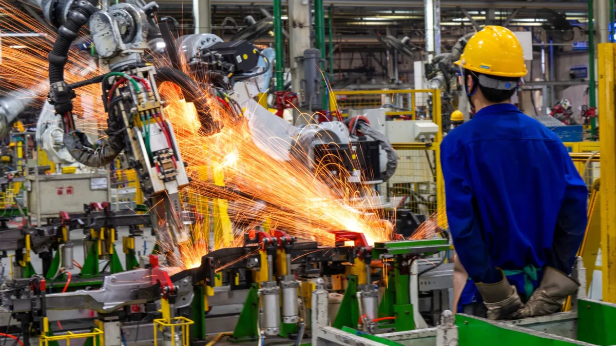 China factory production line with manufacturing PMI data