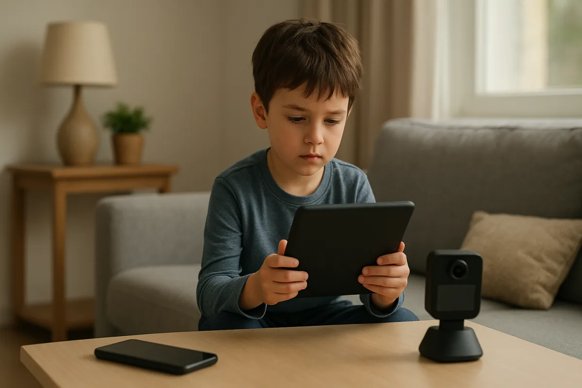 Parent setting screen time rules for a child at home