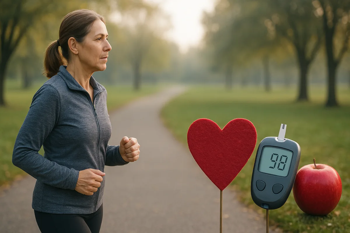 A person walking briskly outdoors for exercise