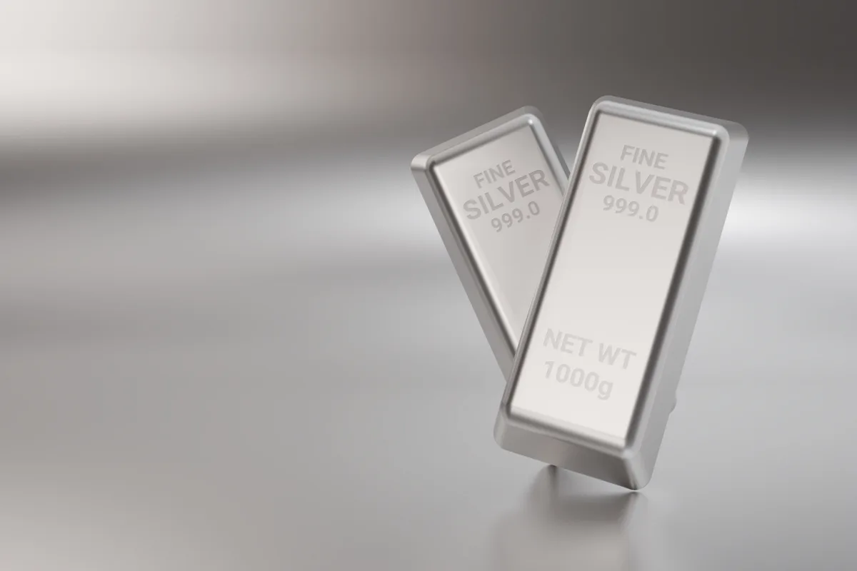 Silver bars and futures market chart