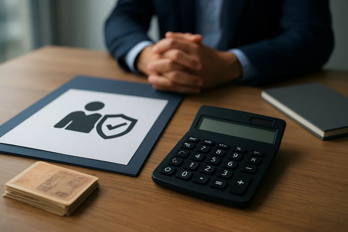 Employee severance pay calculation on a desk with documents