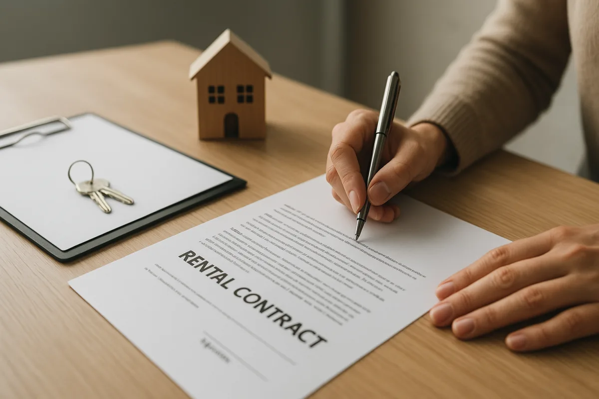 Tenant and landlord reviewing a lease agreement with special clauses