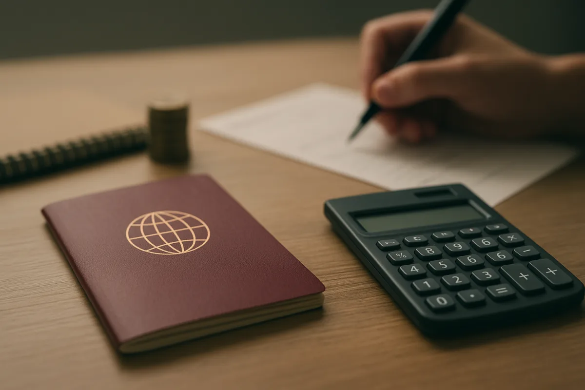 Pasaport başvurusunda harç ve defter bedelini gösteren hesaplama temalı görsel