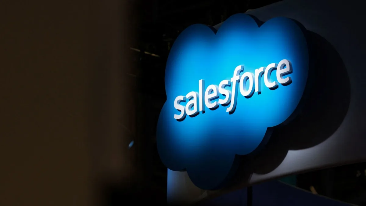 Salesforce logo and earnings report highlighting AI and data growth