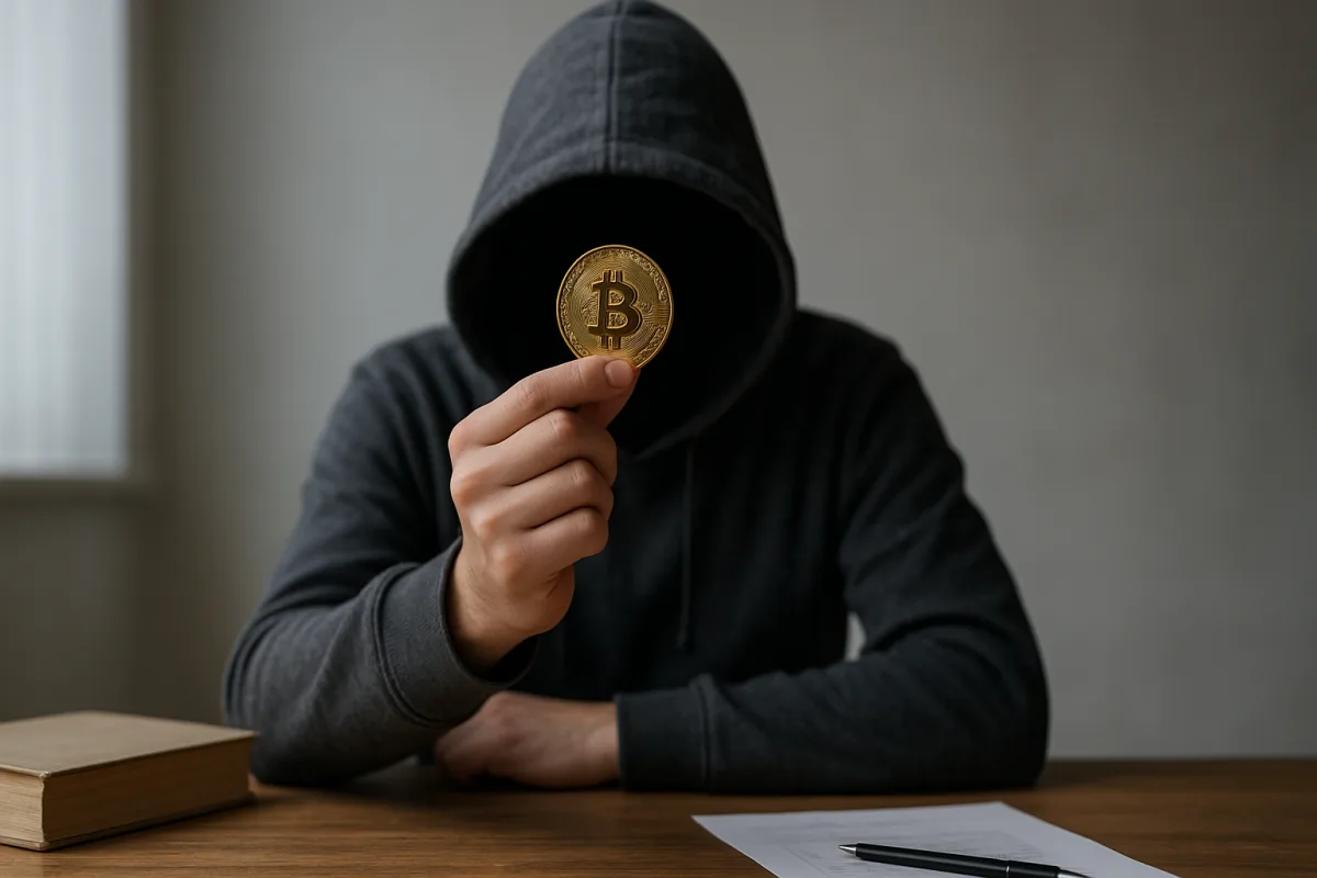 Satoshi Nakamoto ve Bitcoin’in doğuşunu simgeleyen whitepaper ve genesis blok görseli