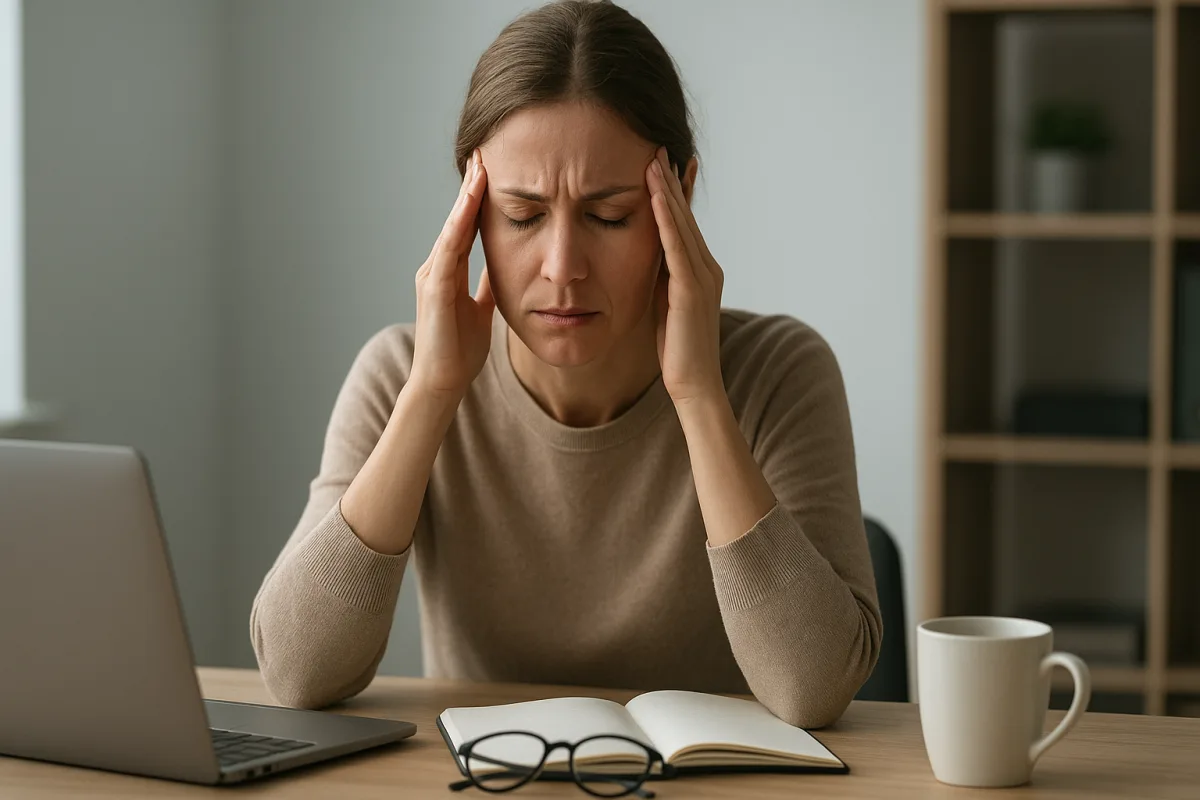Person looking exhausted at a desk, illustrating burnout and fatigue