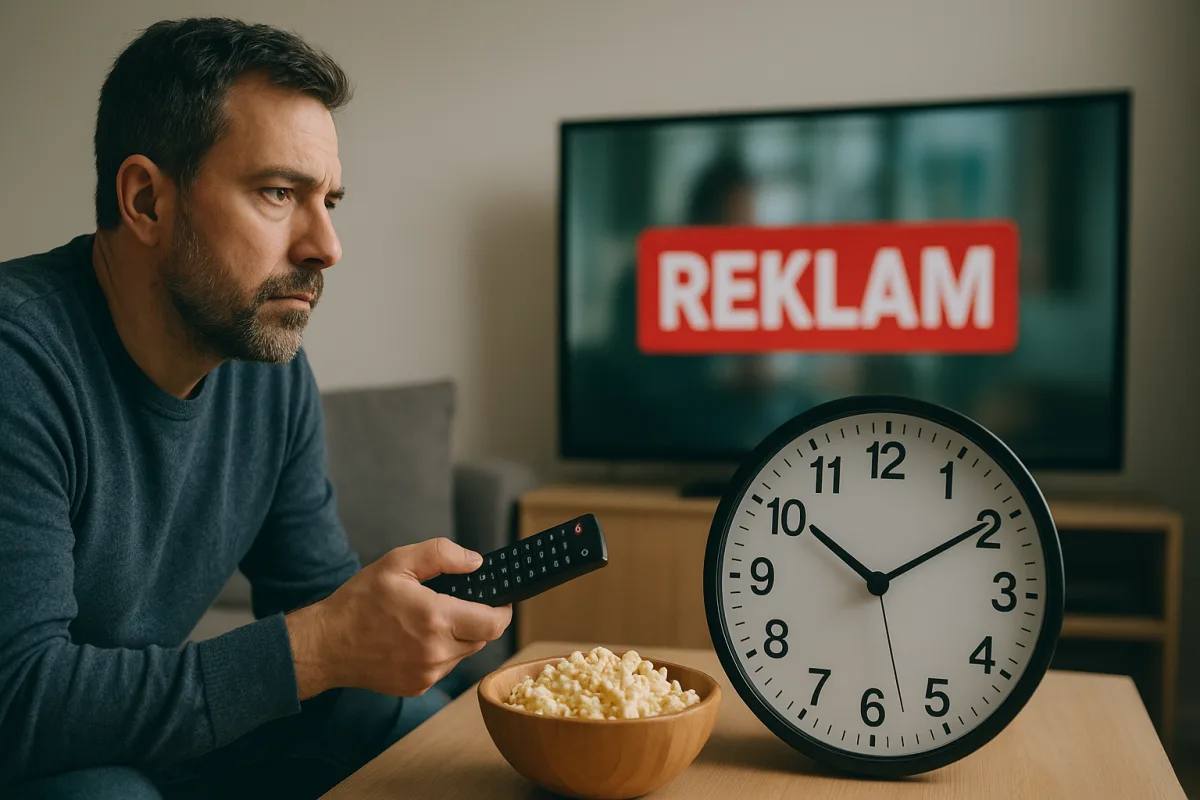 Uzun yayın akışında reklam kuşaklarıyla bölünen bir Türk dizisi ekranı