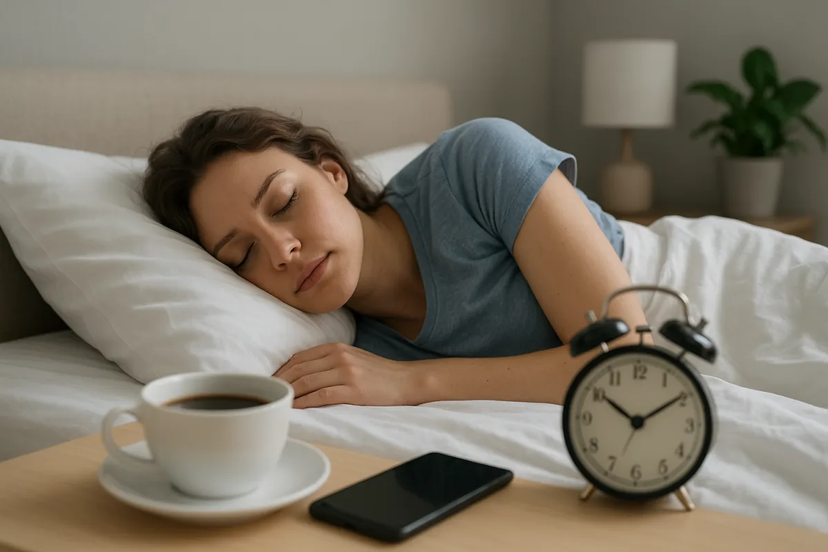 A person sleeping in a dark, quiet bedroom