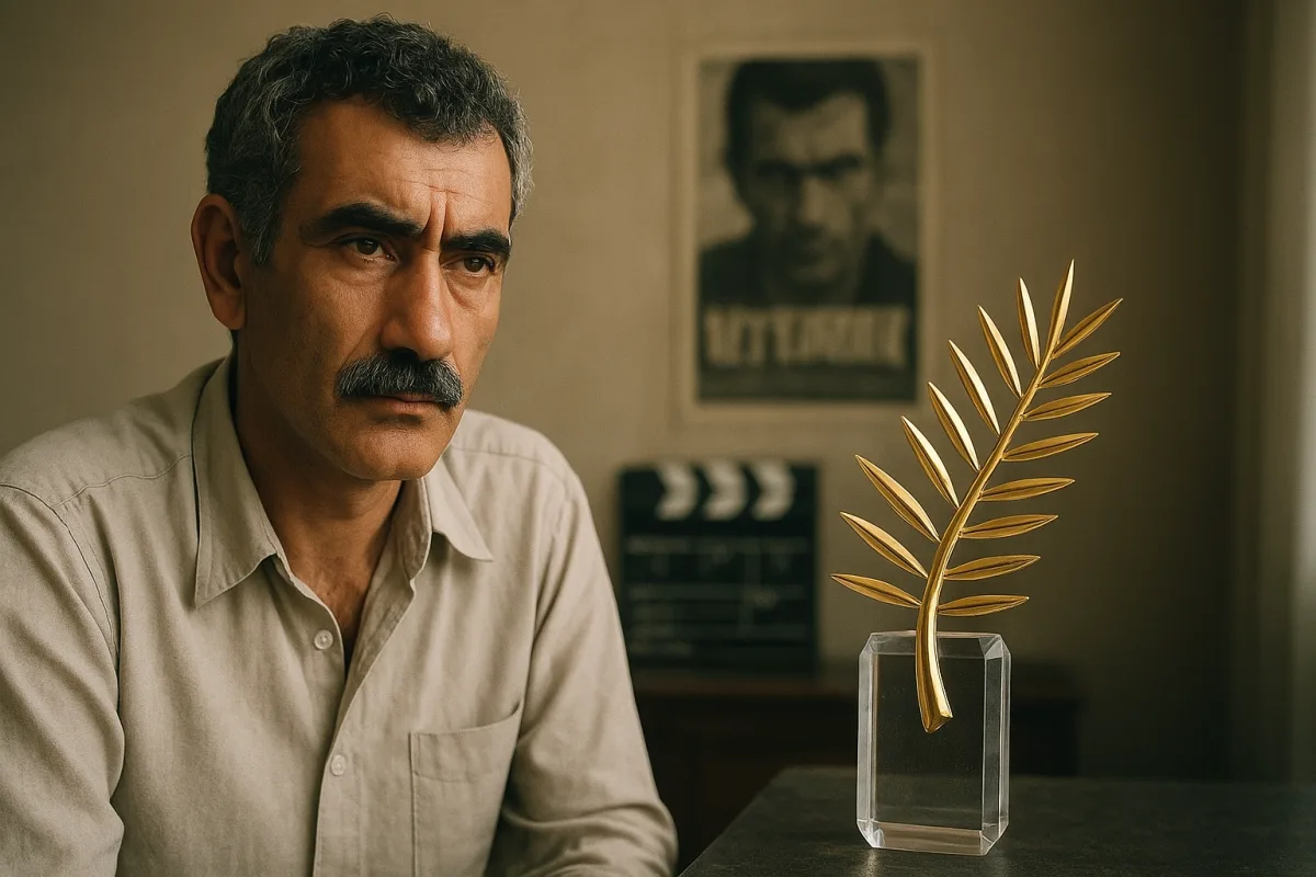 Yılmaz Güney'in oyunculuktan yönetmenliğe uzanan kariyerini anlatan arşiv temalı portre görseli
