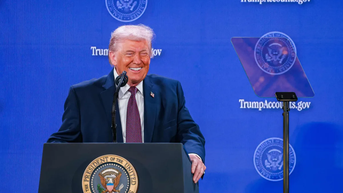 U.S. Treasury Department building with headline about Trump Accounts