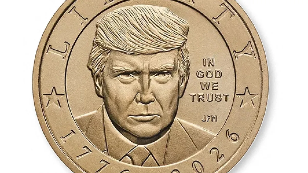 Moneda de 1 dólar con el retrato de Donald Trump