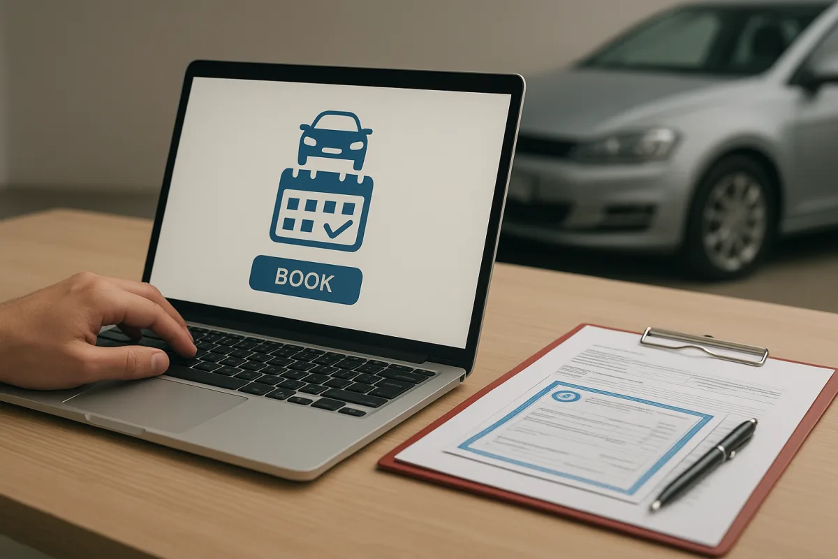 Driver checking vehicle inspection appointment details on a phone