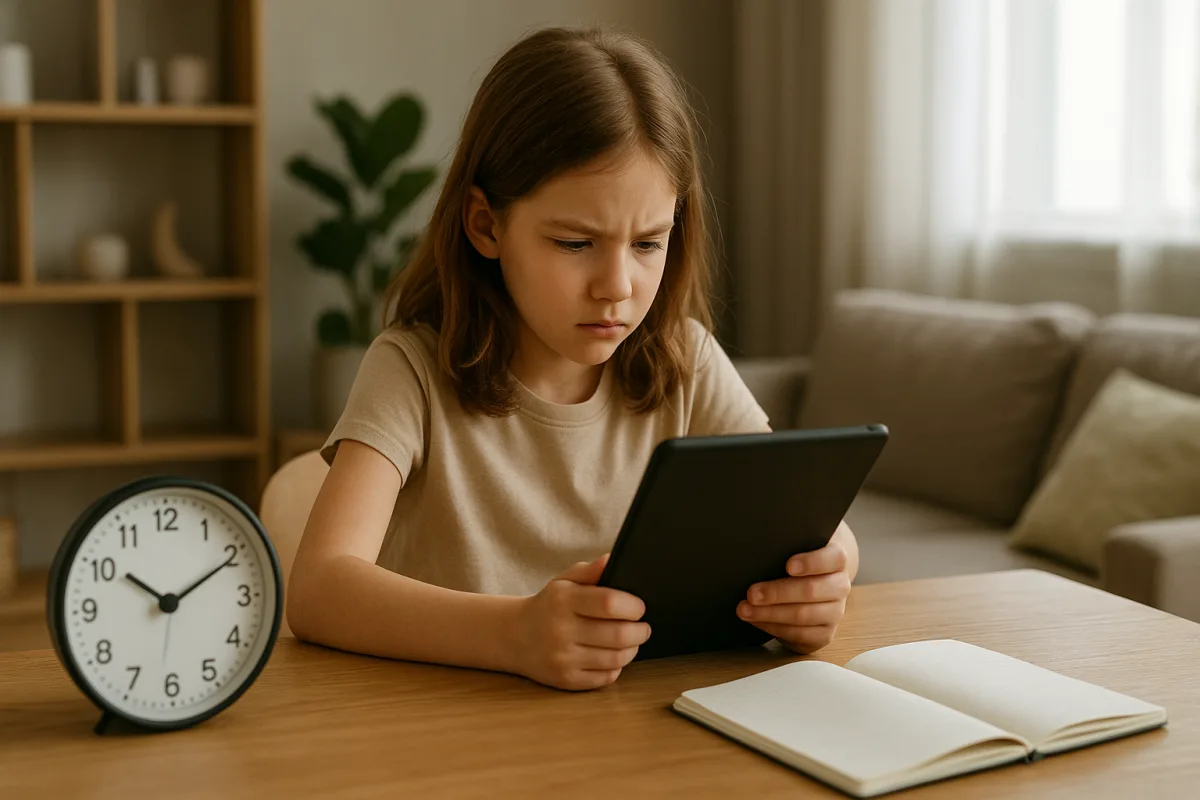 Parent helping a child manage screen time at home