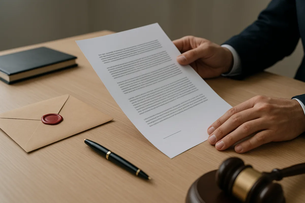 A person preparing a formal legal notice document