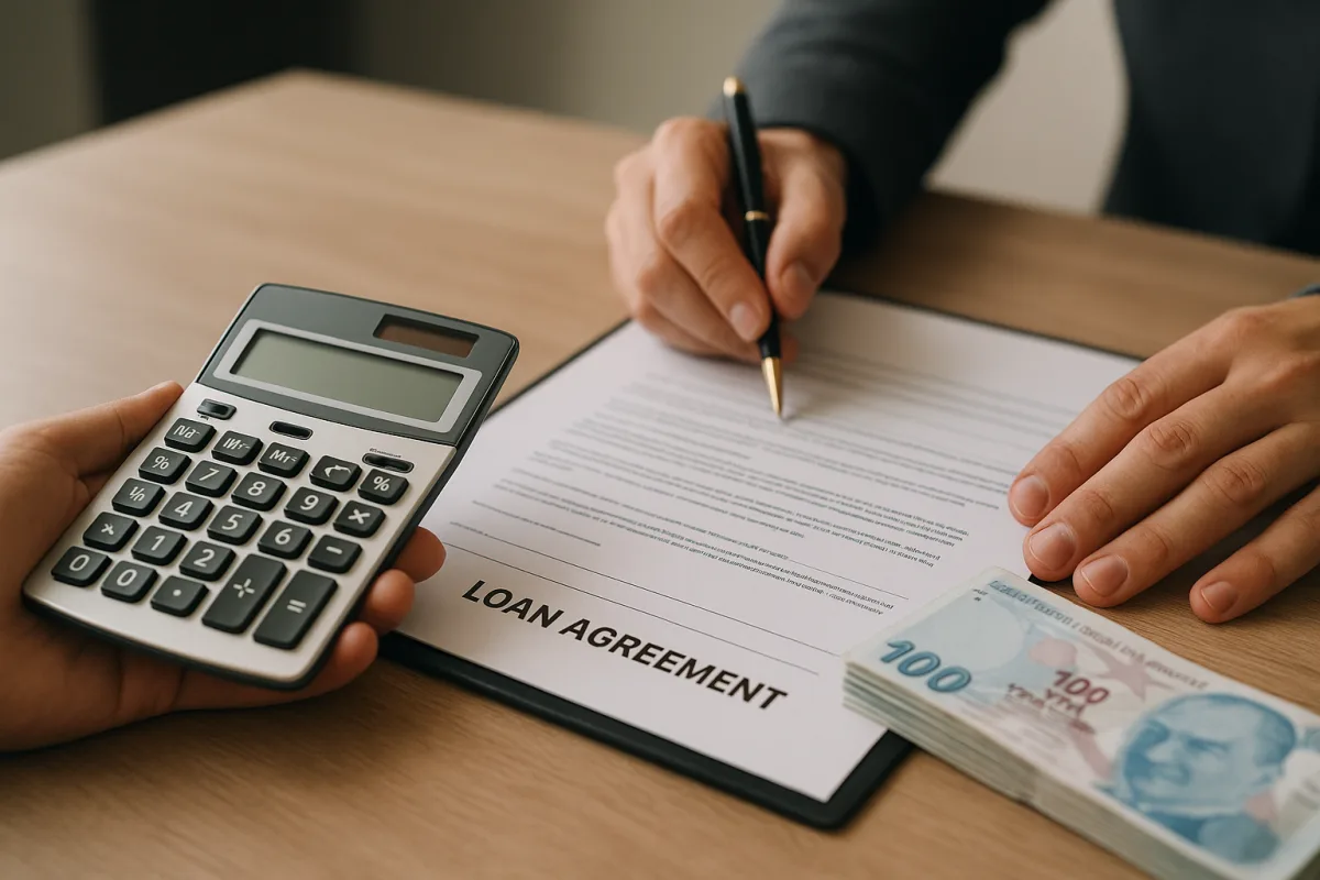 Calculator next to documents for personal loan early repayment