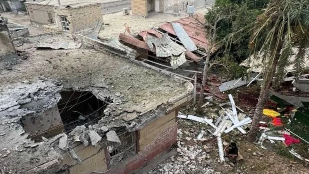 Damage after a strike near a wedding in Sirik, Iran