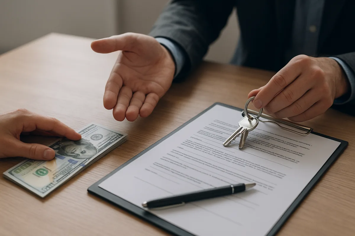 Tenant and landlord reviewing apartment condition at move-out
