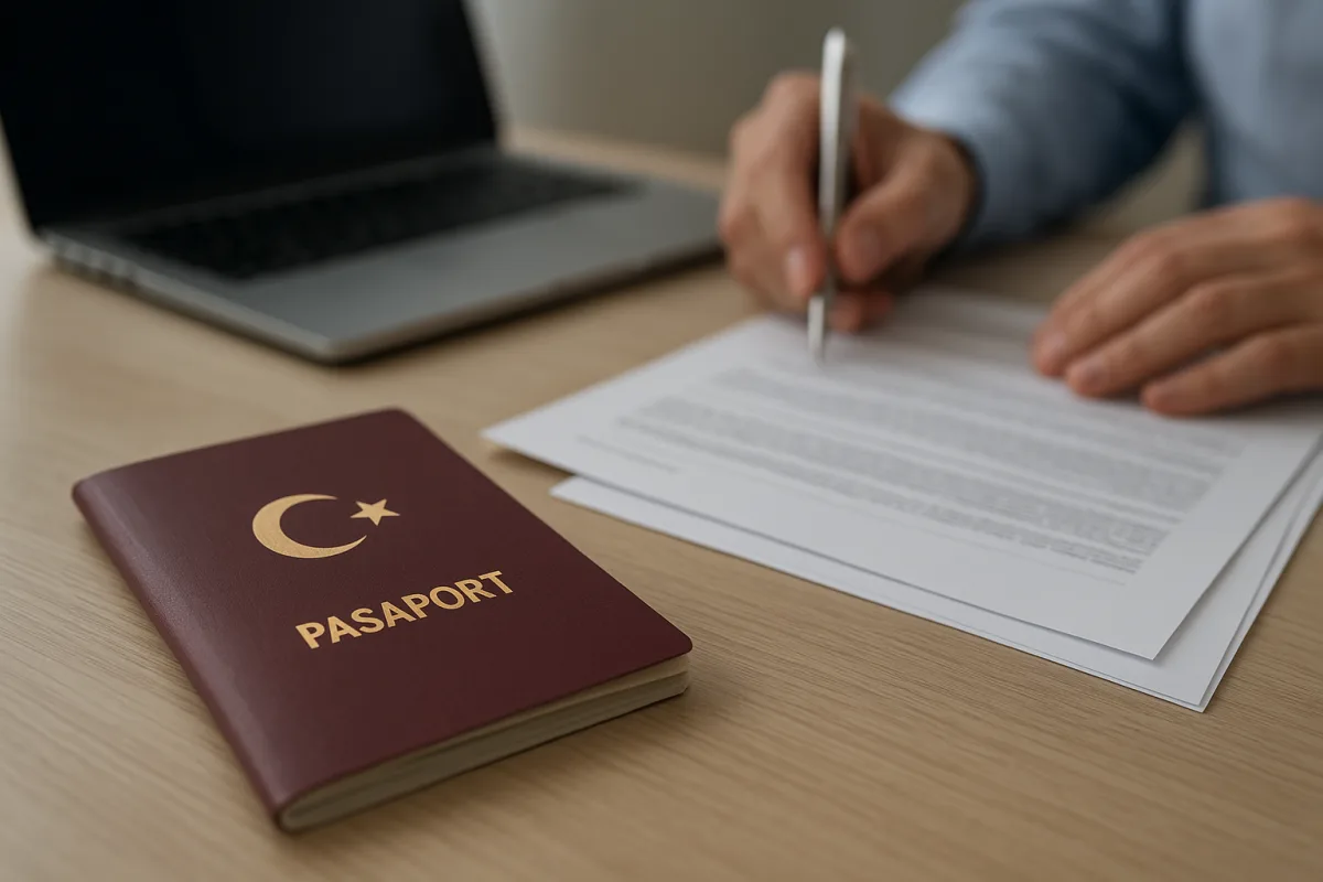 Personne préparant un dossier de demande de passeport avant un rendez-vous