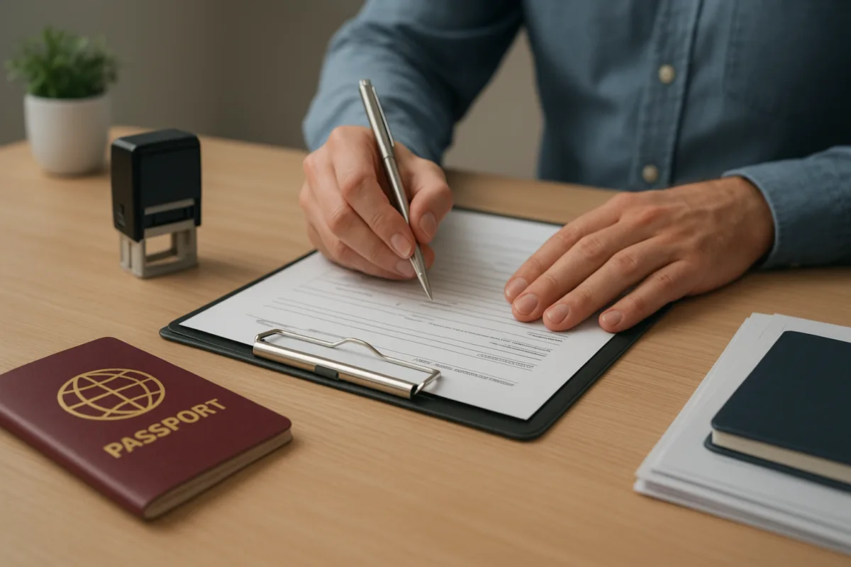 Persona revisando documentos para renovar el pasaporte