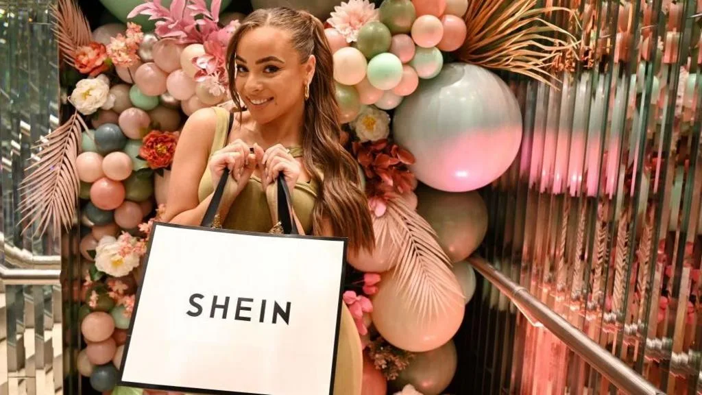 Shein logo at a Hong Kong IPO announcement