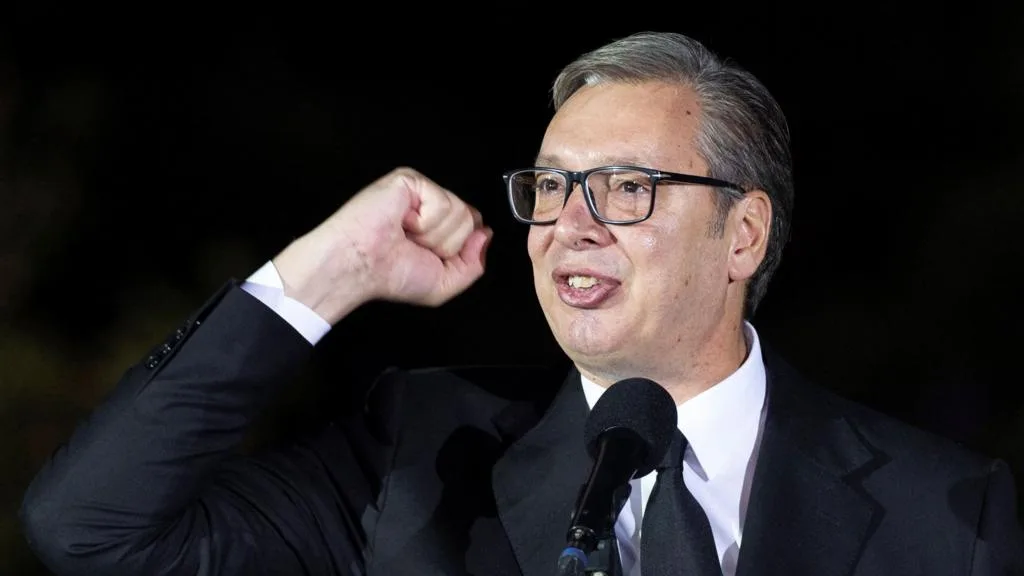 Aleksandar Vučić addresses supporters in Belgrade after resigning