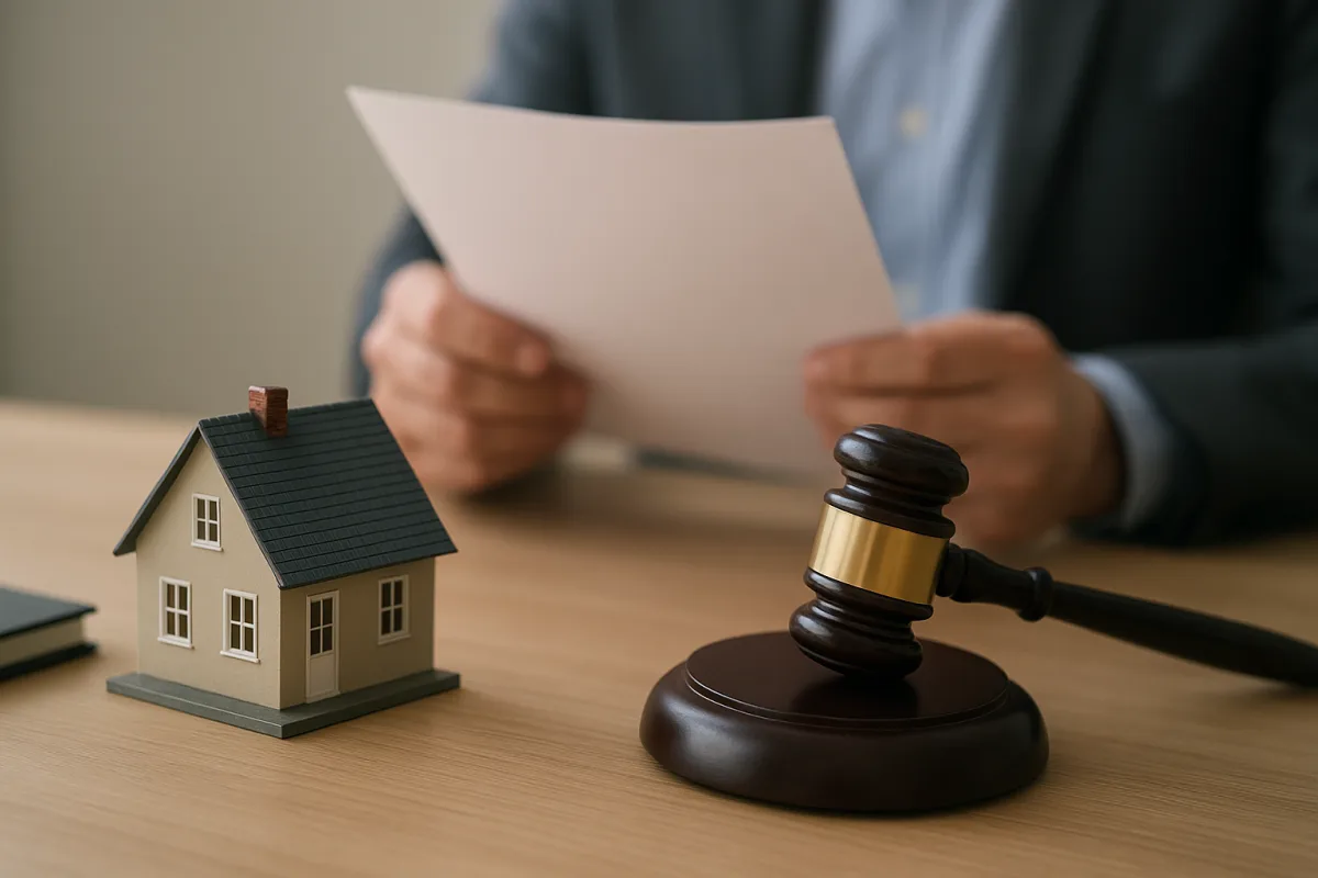 Court gavel beside land registry documents in a property dispute