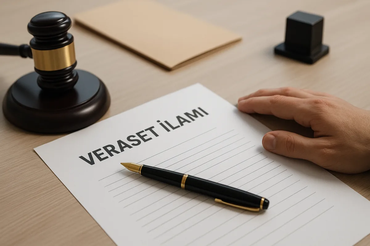 Mirasçılık belgesi başvurusu için evraklarını inceleyen kişi ve adliye ortamı