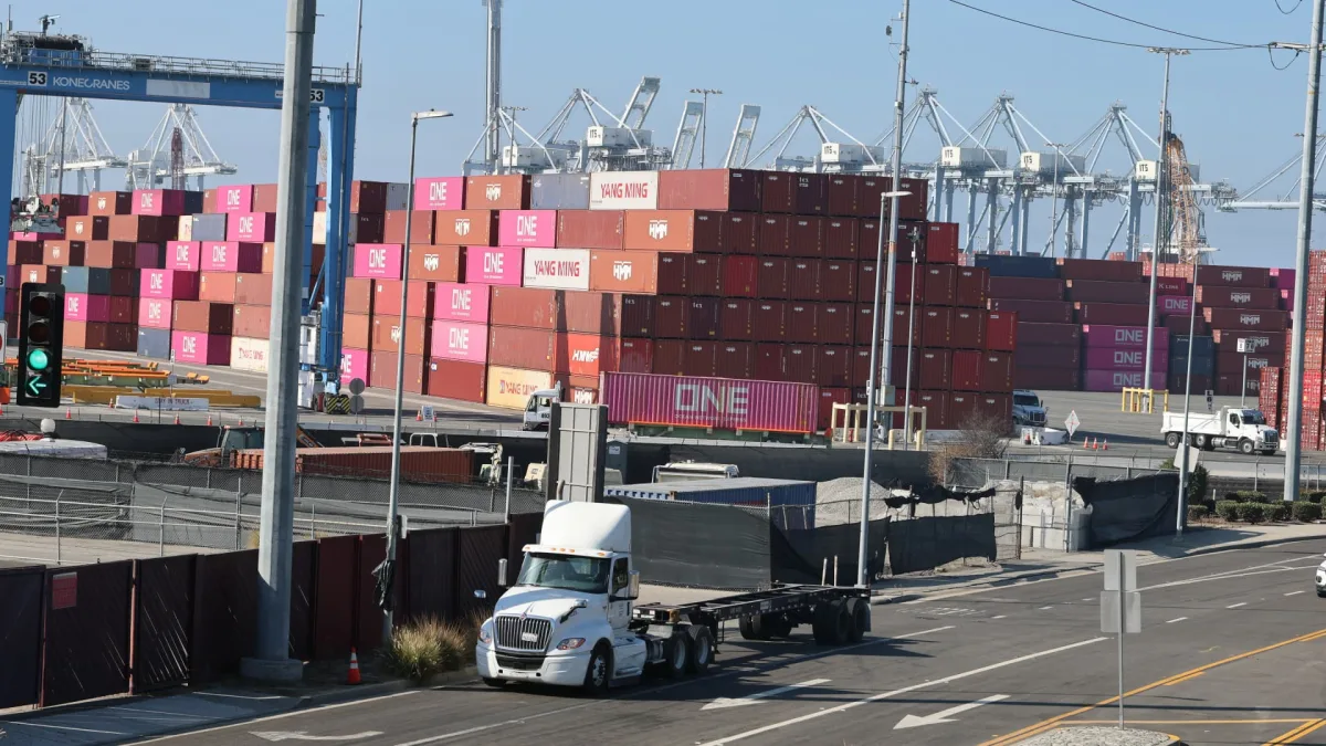 Shipping containers at a U.S. port amid rising trade deficit data