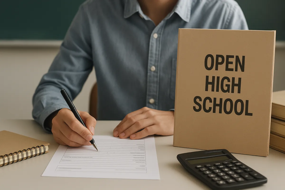 Student checking open high school enrollment renewal details on a screen