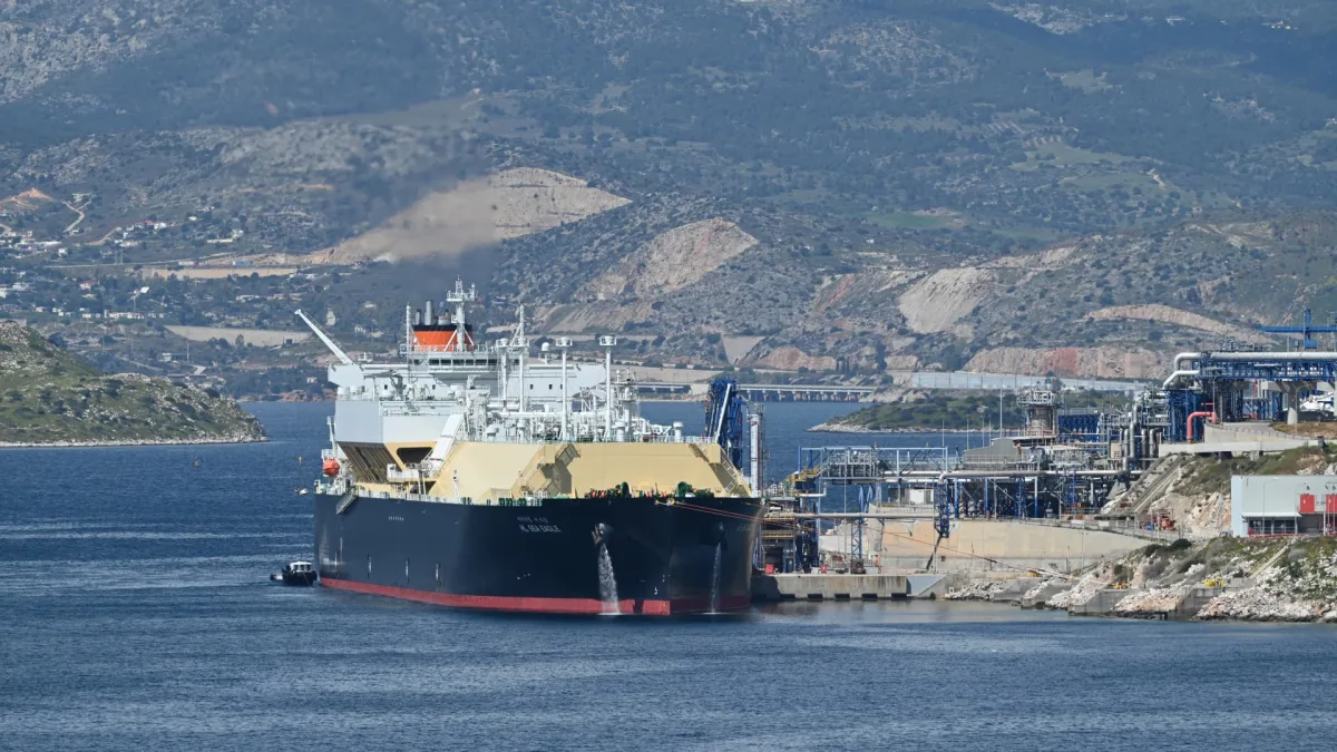 Gas storage tanks and LNG ship in Europe