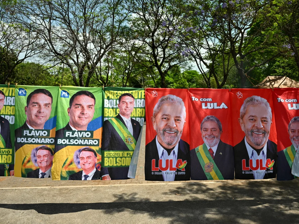 Flavio Bolsonaro speaking during Brazil's election campaign