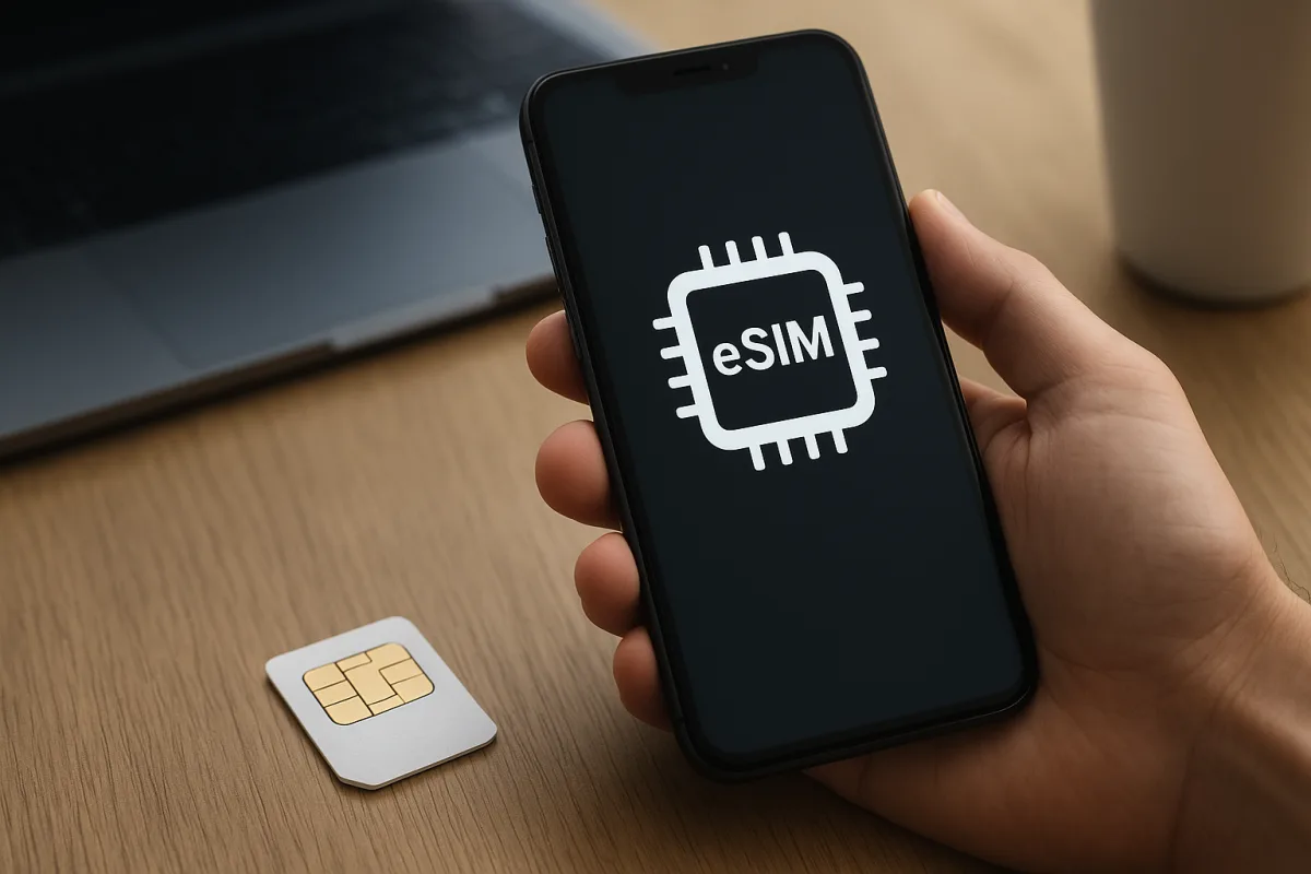 Smartphone showing eSIM setup on screen
