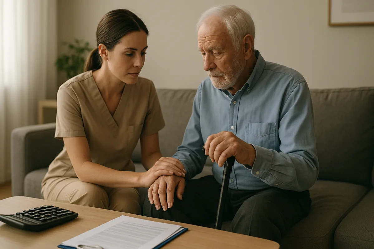 Caregiver assisting a disabled person at home