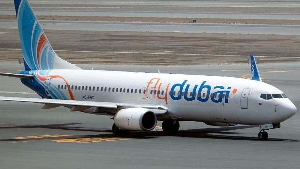 Flydubai plane after being diverted to Tabuk Airport in Saudi Arabia