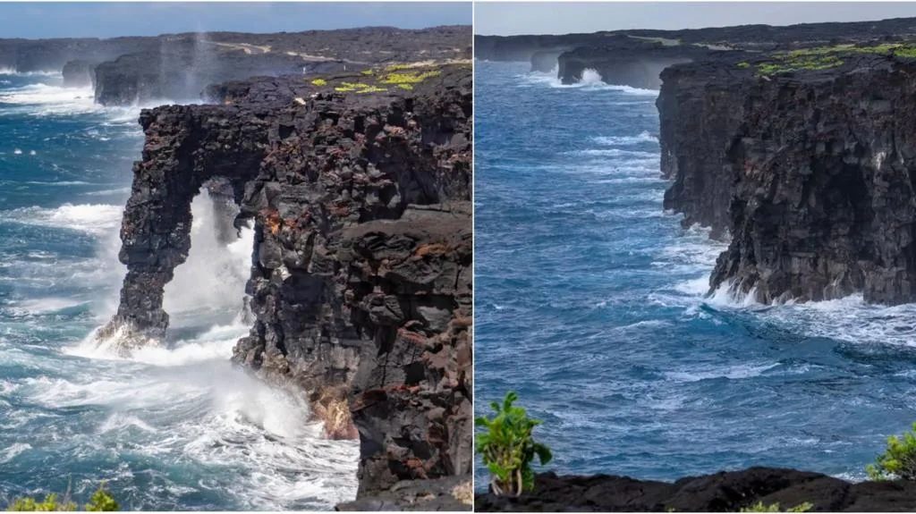 Hōlei Sea Arch on the coast of Hawaiʻi Volcanoes National Park