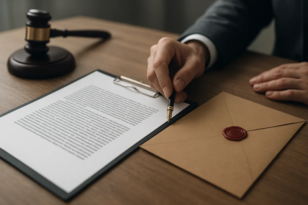 ورقة إنذار قانوني موضوعة على طاولة مكتب