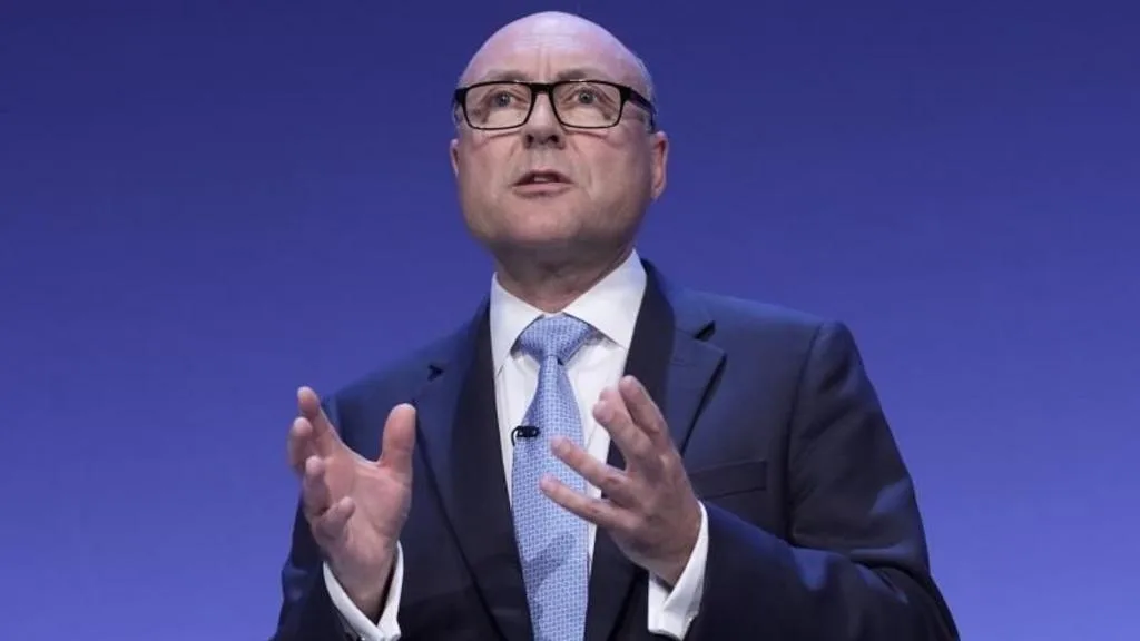 Andrew Griffith speaking at the Conservative Party conference in Birmingham