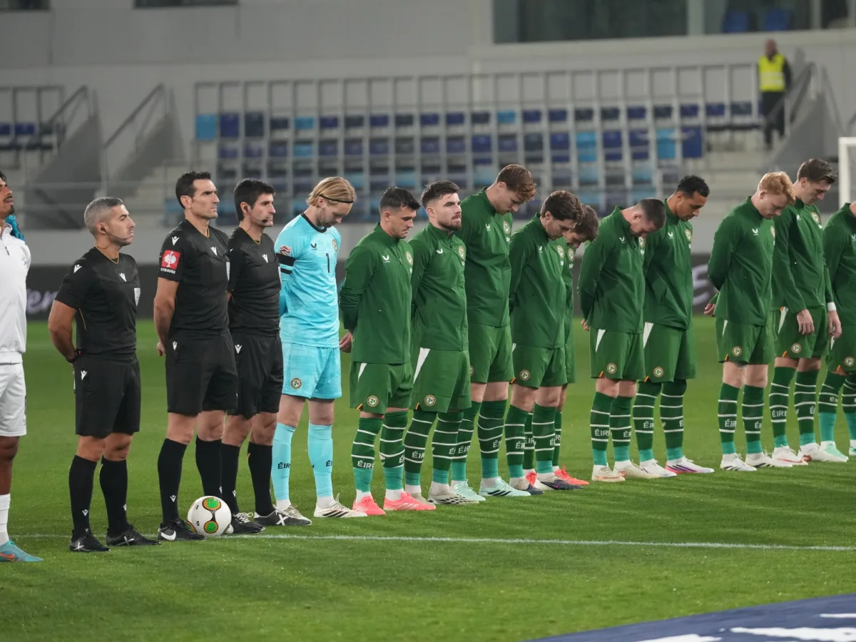 Ireland players wear black armbands during the match against Israel