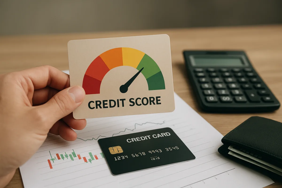 Person reviewing a credit score and financial history on a laptop