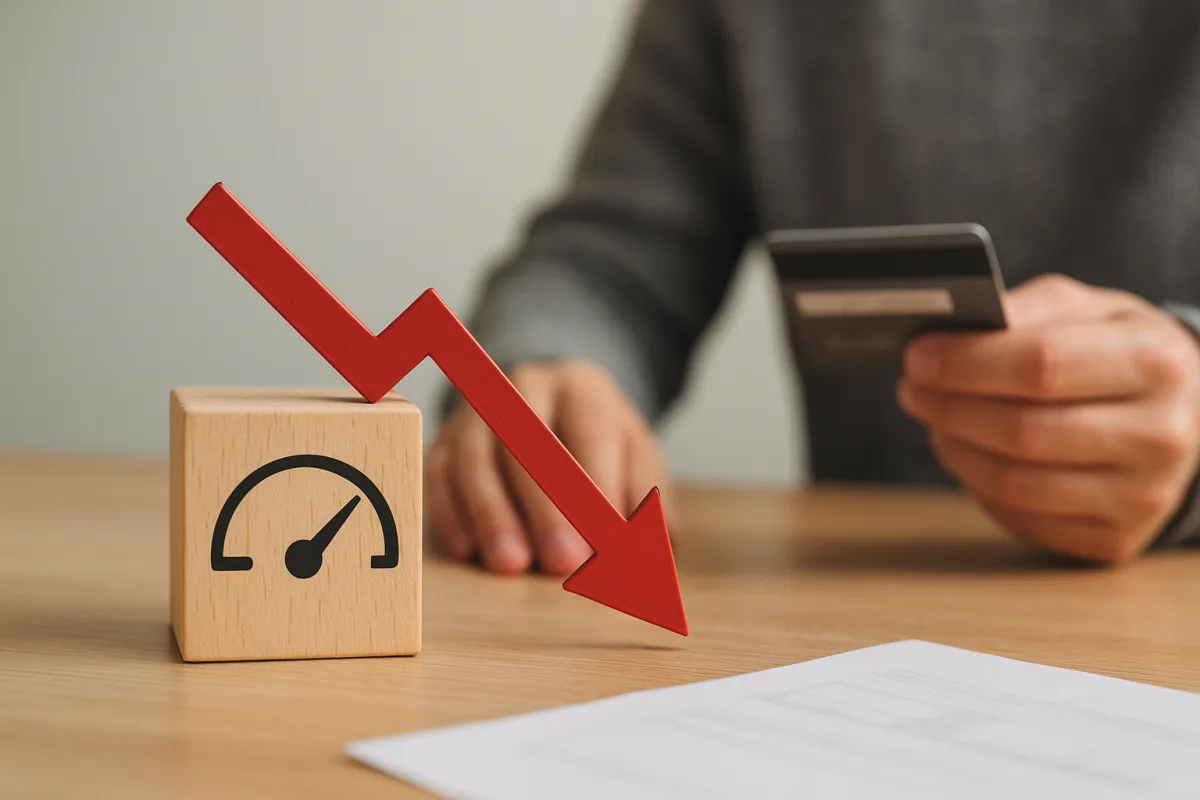Person reviewing credit score and financial documents