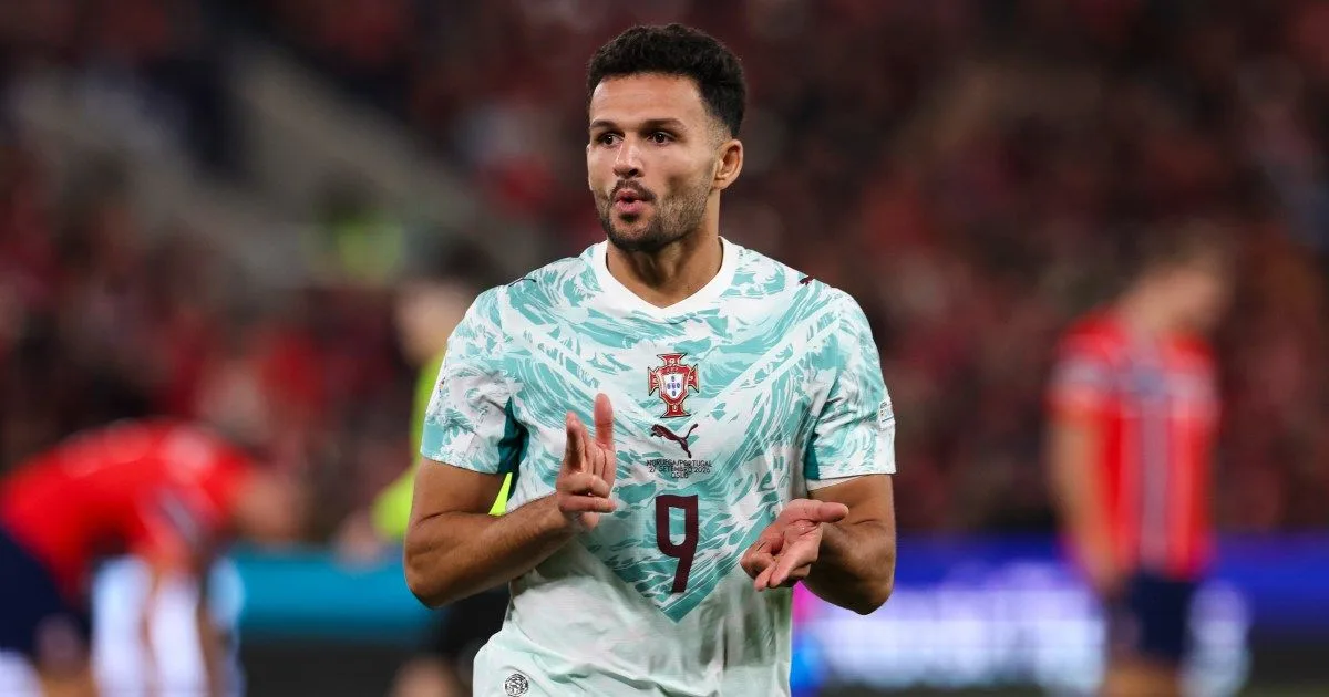 Gonçalo Ramos celebrates after scoring Portugal's winner against Norway in Oslo