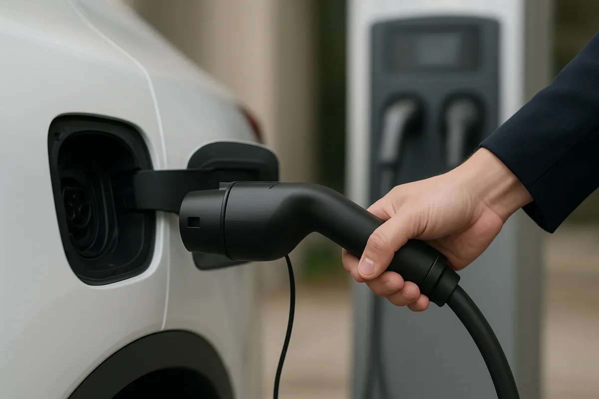 Elektrikli araç için uygun soket tipi ve şarj hızını gösteren şarj istasyonu görseli