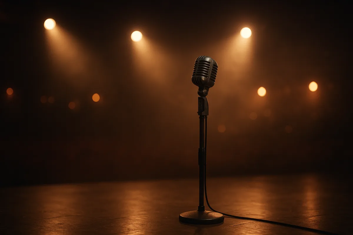Tankurt Manas'ın sahnede mikrofonla rap performansı sergilediği konser anı