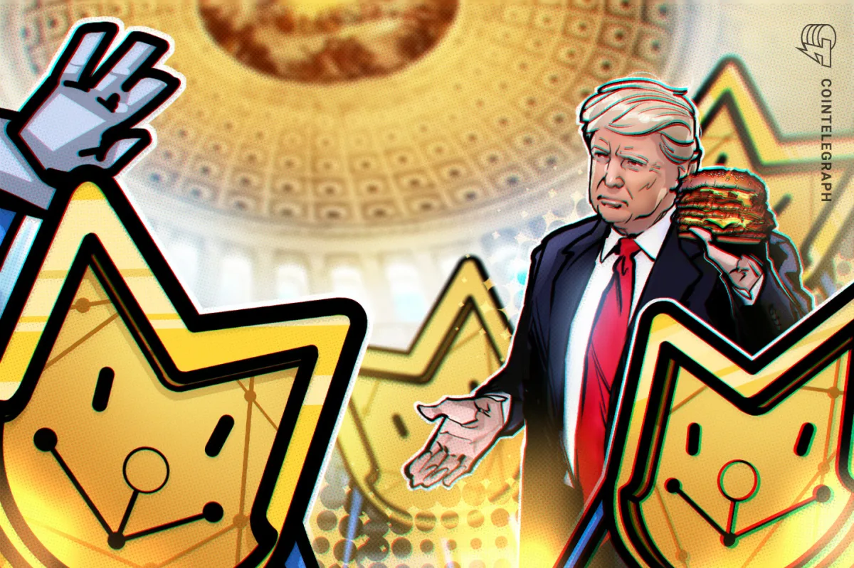 TRUMP memecoin logo and Donald Trump promotional event announcement