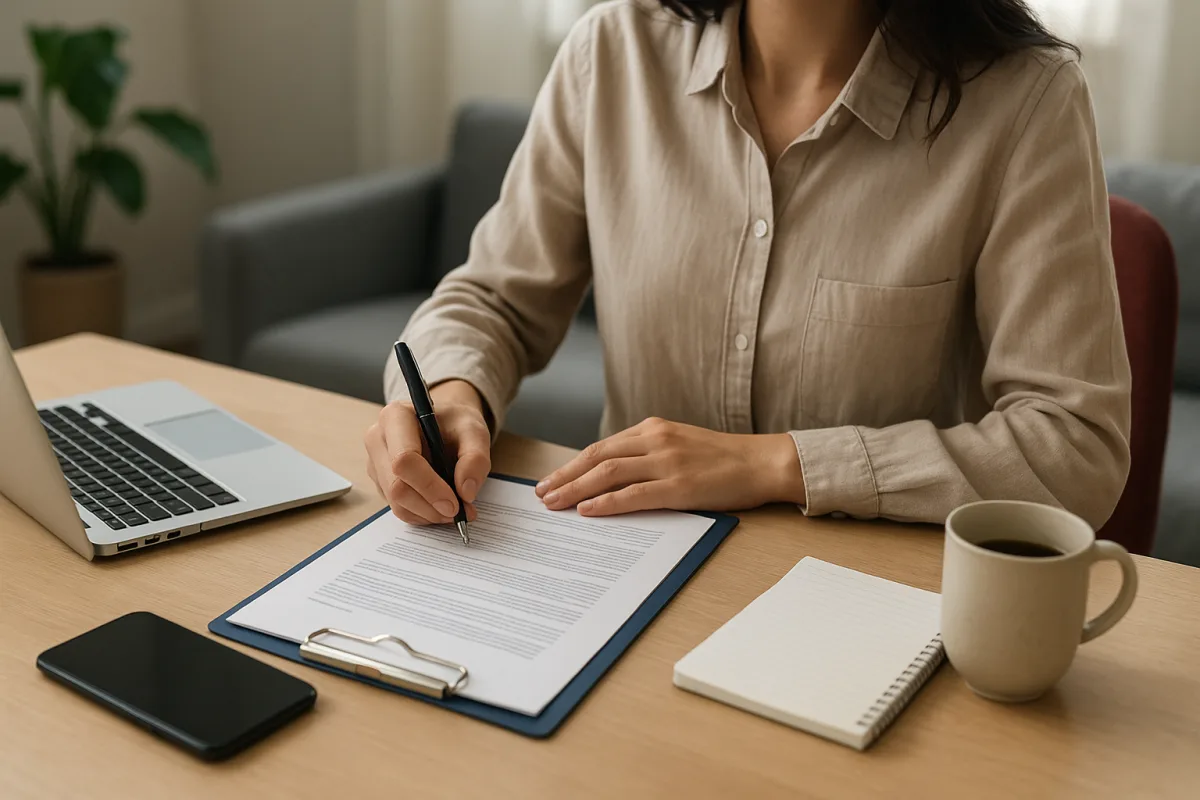 Remote worker reviewing a home office employment agreement