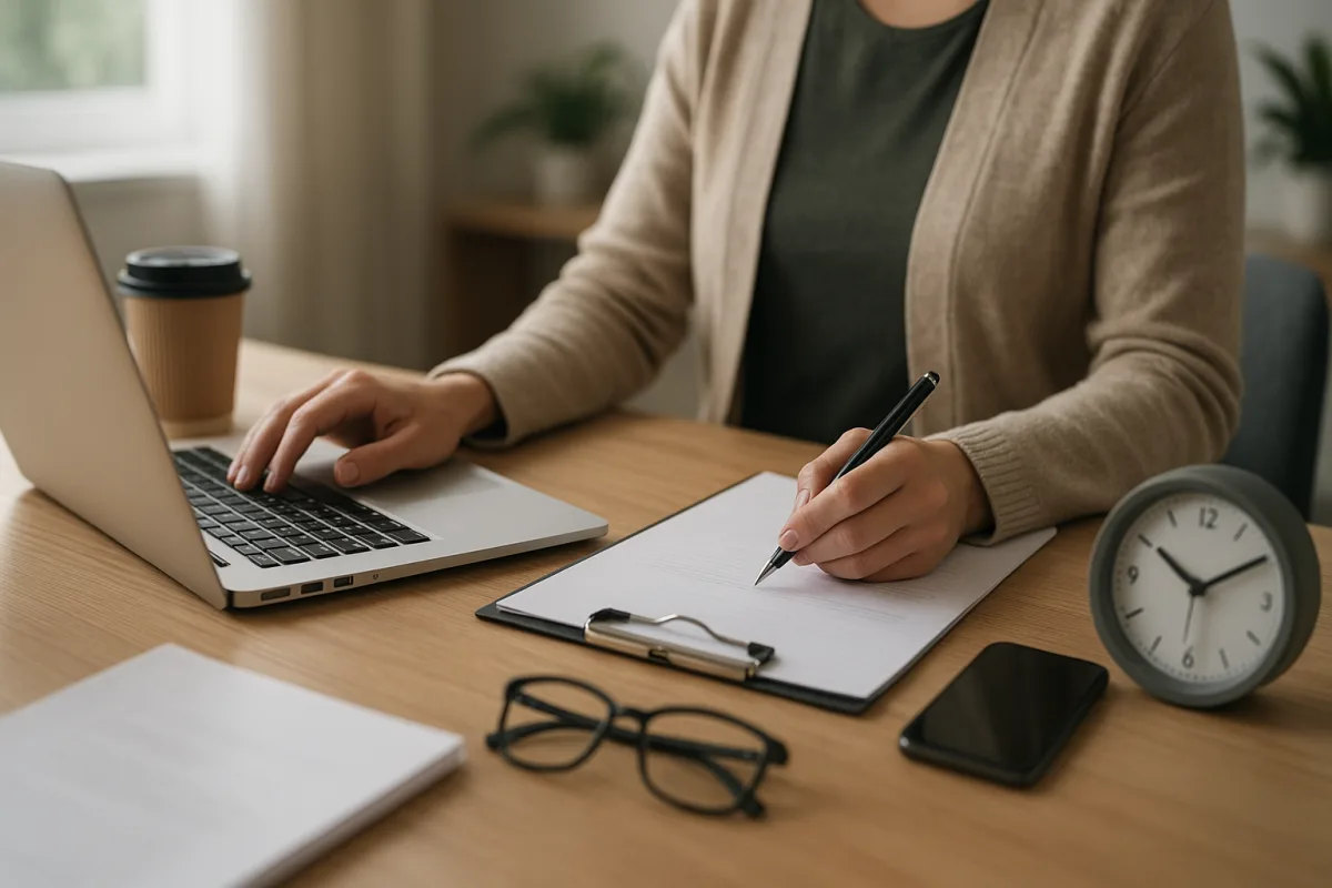 Contrat de télétravail et ordinateur portable sur un bureau