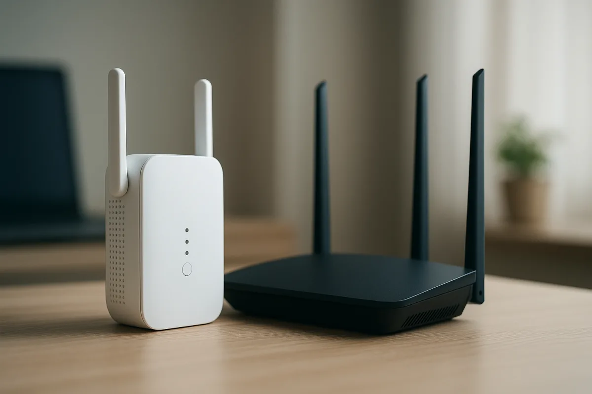 Répéteur Wi‑Fi branché pour améliorer la couverture du réseau